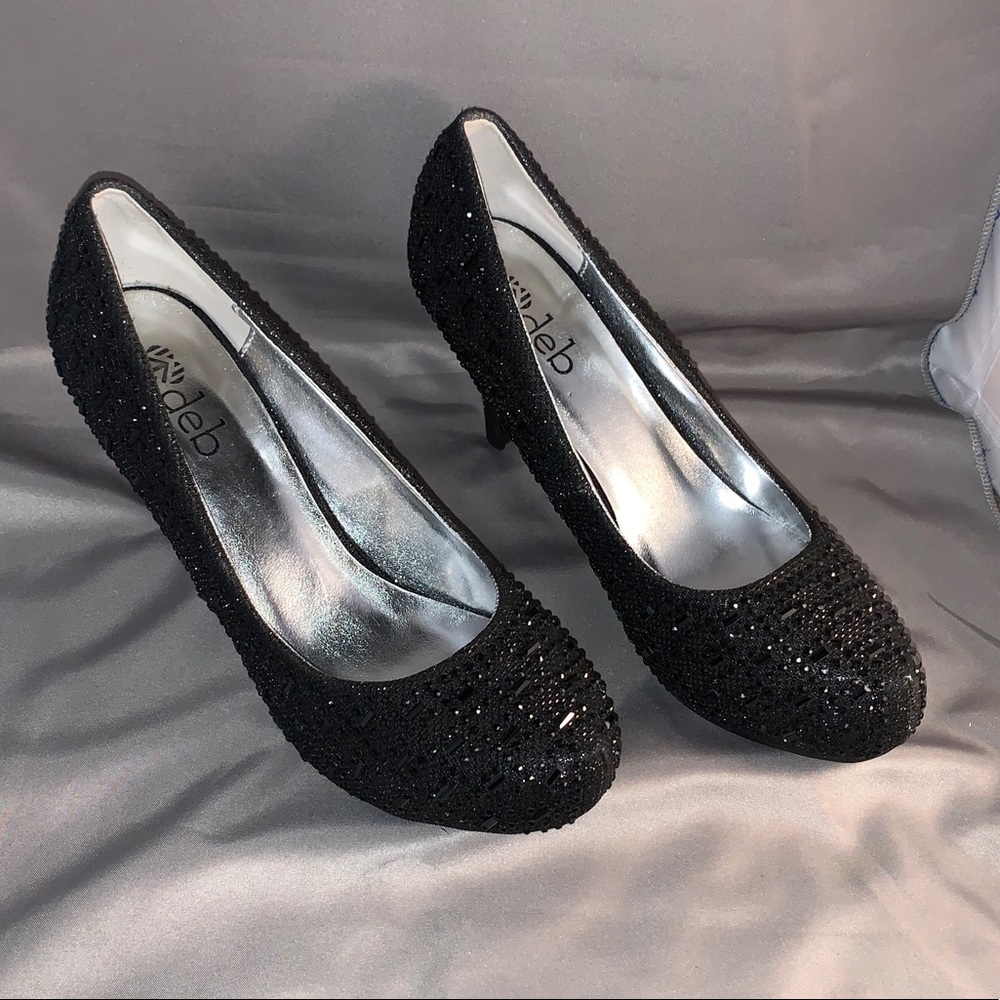 BLING BLACK RHINESTONE PUMP HEEL SIZE 9 NIB DEB